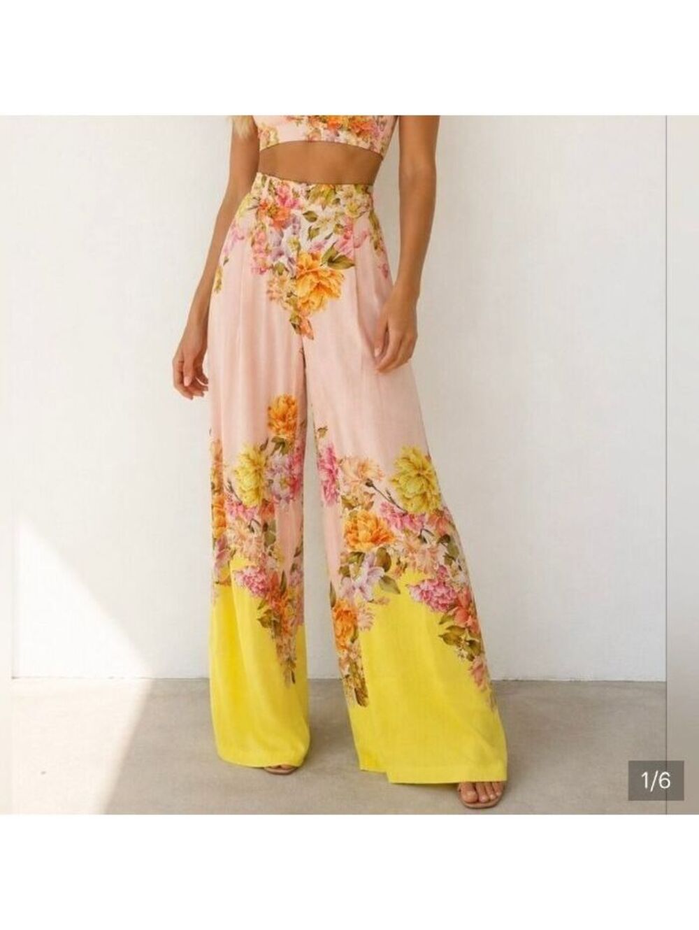 Antonio Melani Wide Leg Floral Fall Pants Linen/Viscose Pink Yellow Size 0